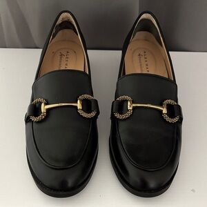 Alex Marie Women’s Black Loafers with Gold Tone Hardware
